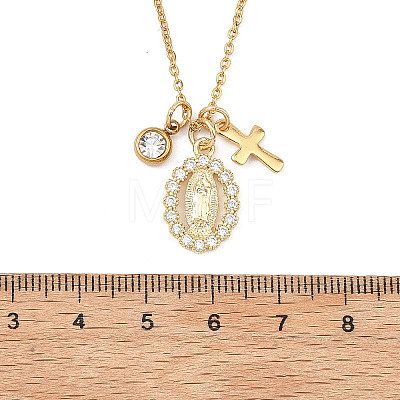 Brass Micro Pave Clear Cubic Zirconia Virgin & 304 Stainless Steel Religion Cross Pendant Necklaces for Men Women NJEW-JN06102-1