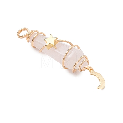 3Pcs 3 Styles Natural Rose Quartz Pointed Copper Wire Wrapped Faceted Bullet Big Pendants PALLOY-JF03572-05-1