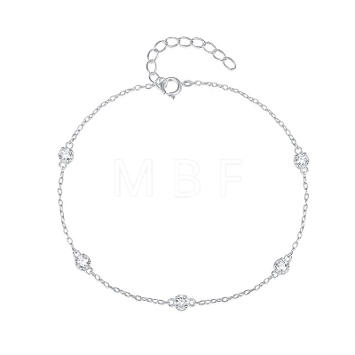 Classic Sterling Silver Clear Cubic Zirconia Round Link Bracelets JK4250-2-1