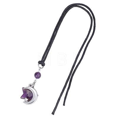 Natural Amethyst Star & 304 Stainless Steel Moon Car Hanging Pendant Decorations HJEW-DR00328-1