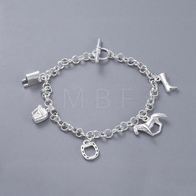 Horse Theme Brass Charm Bracelets For Women BJEW-BB12480-1