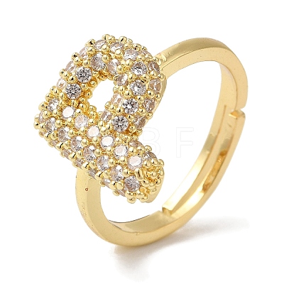 Rack Plating Letter Brass Micro Pave Clear Cubic Zirconia Adjustable Rings for Women KK-S391-03G-P-1