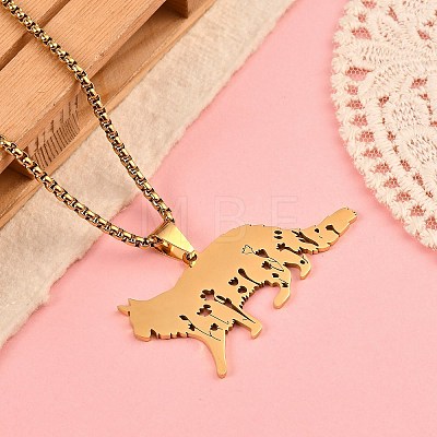 304 Stainless Steel Hollow Cat Shaped Pendant Box Chain Necklaces NJEW-M086-06G-1