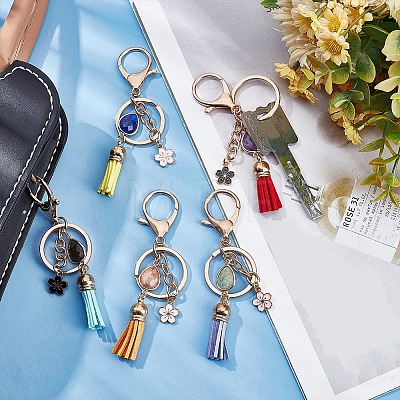  5Pcs 5 Styles Natural Gemstone Nuggets Bead Tassel Pendant Keychain KEYC-NB0001-51-1