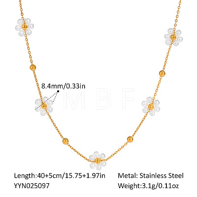 304 Stainless Steel Imitation Pearl Beaded White Flower Link Chain Necklaces for Women JG5548-1-1