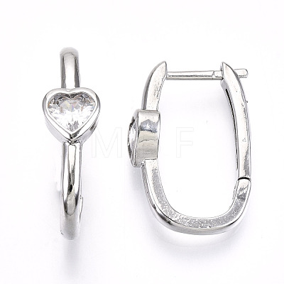 Brass Micro Pave Clear Cubic Zirconia Huggie Hoop Earring EJEW-T046-16P-NF-1