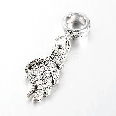 Antique Silver Tone Large Hole Alloy Rhinestone European Dangle Charms CPDL-E028-01AS-1