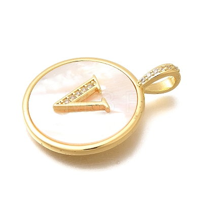 Rack Plating Brass Micro Pave Clear Cubic Zirconia Pendants with Shell KK-M309-42G-V-1