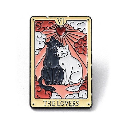Valentine'S Day Cartoon Creative Cute Black-And-White Cat The Lovers Tarot Card Enamel Pins JEWB-Q039-01B-1