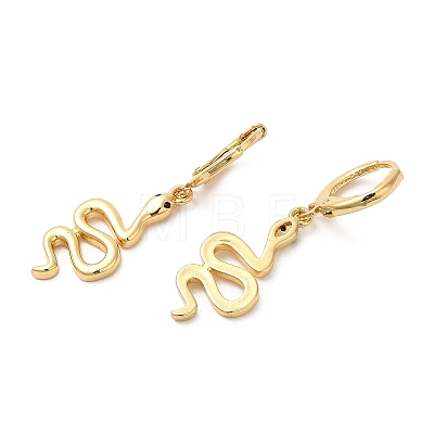 Rack Plating Brass Snake Dangle Leverback Earrings with Cubic Zirconia EJEW-D061-02G-1