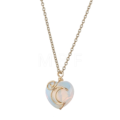 Opalite Heart Pendant Necklaces NJEW-JN04683-01-1