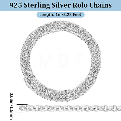 Beebeecraft 1M Rhodium Plated 925 Sterling Silver Rolo Chain STER-BBC0005-84-1