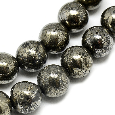 Natural Pyrite Beads Strands G-S265-03-8mm-1