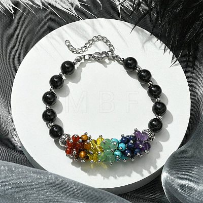 Natural Black Agate Beaded Bracelet BJEW-TA00402-01-1