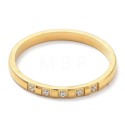 Ion Plating(IP) 304 Stainless Steel Rectangle Finger Ring with Cubic Zirconia RJEW-K244-11G-1