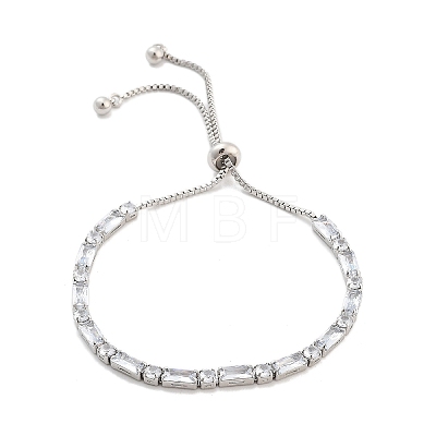 Brass Pave Clear Cubic Zirconia Rectangle & Flat Round Slider Bracelets BJEW-B094-01P-1