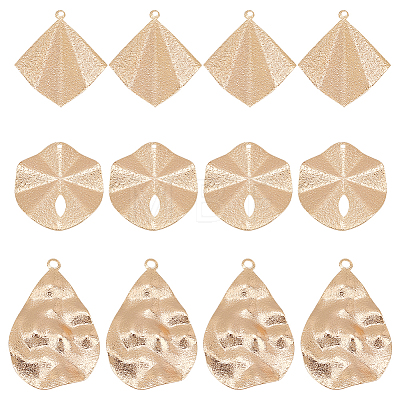 BENECREAT 12Pcs 3 Styles Brass Textured Pendants KK-BC0013-74-1