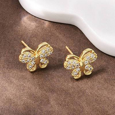 Brass Micro Pave Clear Cubic Zirconia Stud Earrings EJEW-F400-02C-G-1