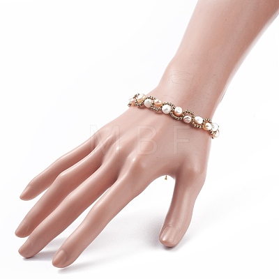 Natural Pearl & Glass Braided Beaded Bracelet BJEW-JB08091-02-1