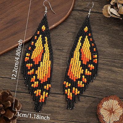 Bohemian Style Handmade Glass Seed Beads Butterfly Wing Tassel Stud Earrings OK8967-2-1