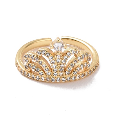 Clear Cubic Zirconia Crown Open Ring RJEW-P032-19G-1