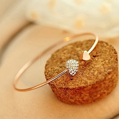 Double Heart Alloy Rhinestone Cuff Bangles for Women WGD430F-01-1