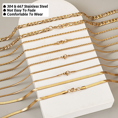 5Pcs 5 Style 304 & 667 Stainless Steel Snake & Figaro & Box & Herringbone Chain Necklaces Set NJEW-TA0001-13-1