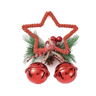 Christmas Plastic Star with Bell Pendant Decorations AJEW-S088-01A-1