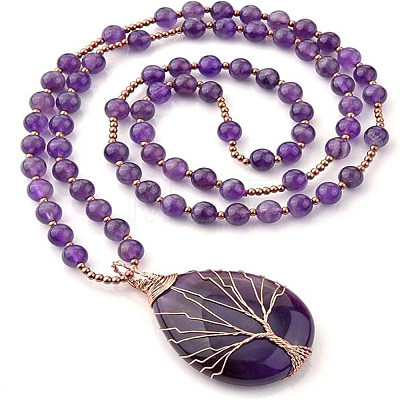 Natural Amethyst Pendants Necklace PW-WG5ED2F-01-1