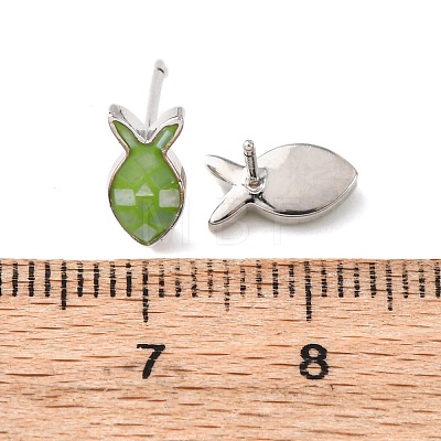 Brass Enamel Fish Stud Earrings EJEW-I322-07P-1
