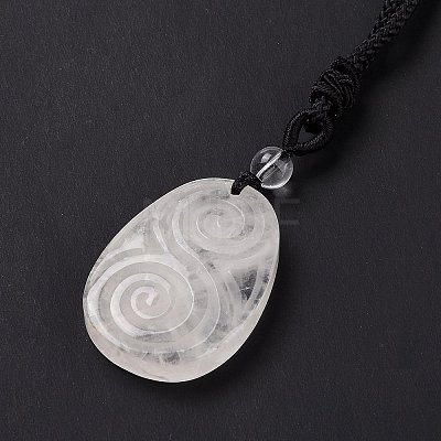 Adjustable Natural Quartz Crystal Teardrop with Spiral Pendant Necklace with Nylon Cord for Women NJEW-L171-04F-1