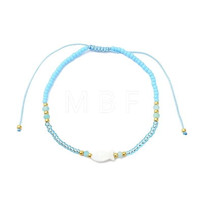 Natural Gemstone & Glass Seed Beads Braided Bead Bracelets BJEW-JB13887-1