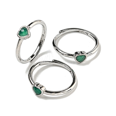 Heart Natural Dyed & Heated Green Onyx Agate Adjustable Rings RJEW-Q818-02P-04-1