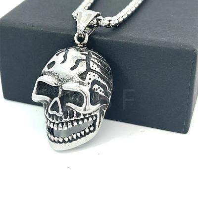 Hip Hop Style 304 Stainless Steel Skull Pendant Necklaces for Men CH7437-1