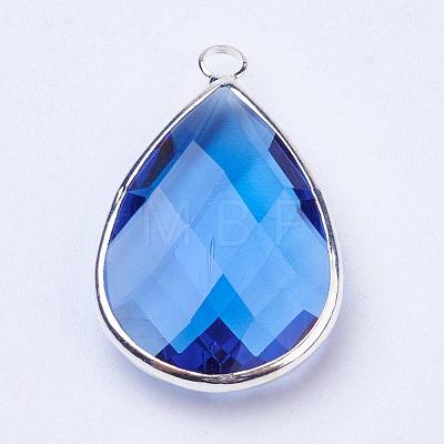 Silver Color Plated Brass Glass Teardrop Pendants GLAA-M006-A-21S-1