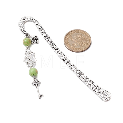 Mother's Day Key & Infinity Love Heart Pendant Bookmark with Natural Mashan Jade AJEW-JK00259-05-1