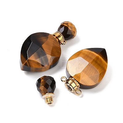 Natural Tiger Eye Faceted Teardrop Bottle Pendants G-A225-02G-04-1