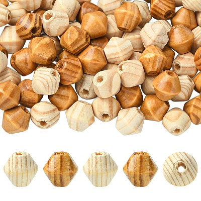 100Pcs 2 Colors Bicone Unfinished Natural Wood Beads WOOD-CJ0002-71-1