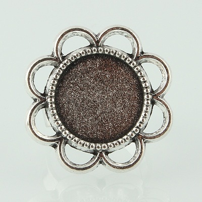 Vintage Adjustable Iron Finger Ring Components Alloy Flower Cabochon Bezel Settings PALLOY-O039-25AS-1