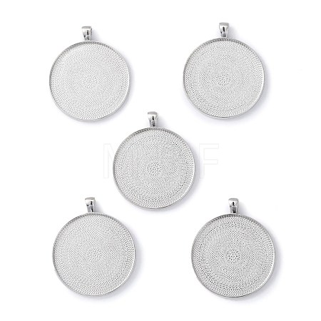 Tibetan Style Flat Round Alloy Big Pendant Cabochon Settings X-TIBEP-Q049-09AS-RS-1
