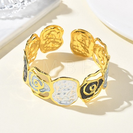 Hammered Brass Enamel Cuff Bangles for Women BJEW-A173-03G-1