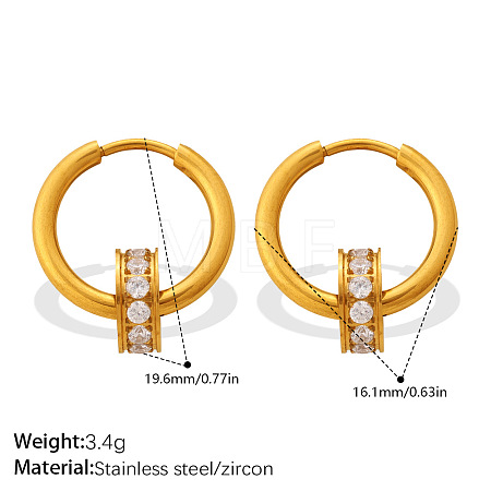 304 Stainless Steel & Clear Cubic Zirconia Hoop Earrings WGF2ED8-03-1
