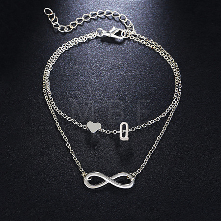 Alloy Infinity Heart Initial Charm Double Layer Anklets for Women FS-WG74AE6-17-1