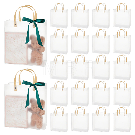 Transparent Frosted PVC Plastic Gift Tote Bags with Green Ribbon LS-ABAG-WH0048-68A-1