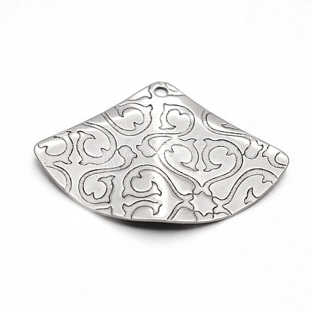 Tarnish Resistant Carved 304 Stainless Steel Fan Pendants X-STAS-N073-10-1
