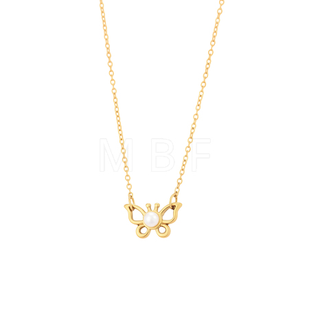 304 Stainless Steel Pave Shell Pearl Pendant Necklaces STAS-OY018-20G-1