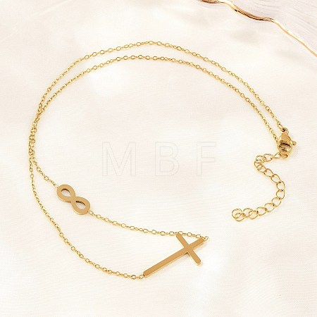 Religion 304 Stainless Steel Infinity Cross Link Chain Necklaces NJEW-H093-06G-1