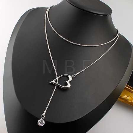 304 Stainless Steel Micro Pave Cubic Zirconia Pendant Necklaces NJEW-D343-05P-1