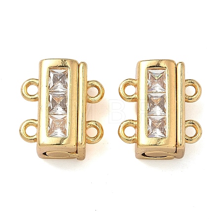 Brass Micro Pave Clear Cubic Zirconia Magnetic Clasps KK-C066-17G-1