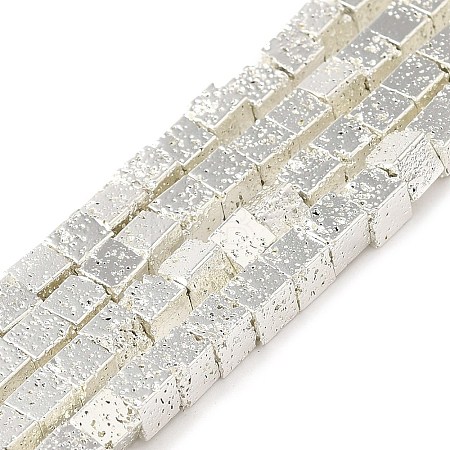 Electroplated Natural Lava Rock Beads Strands G-L606-E02-01F-1